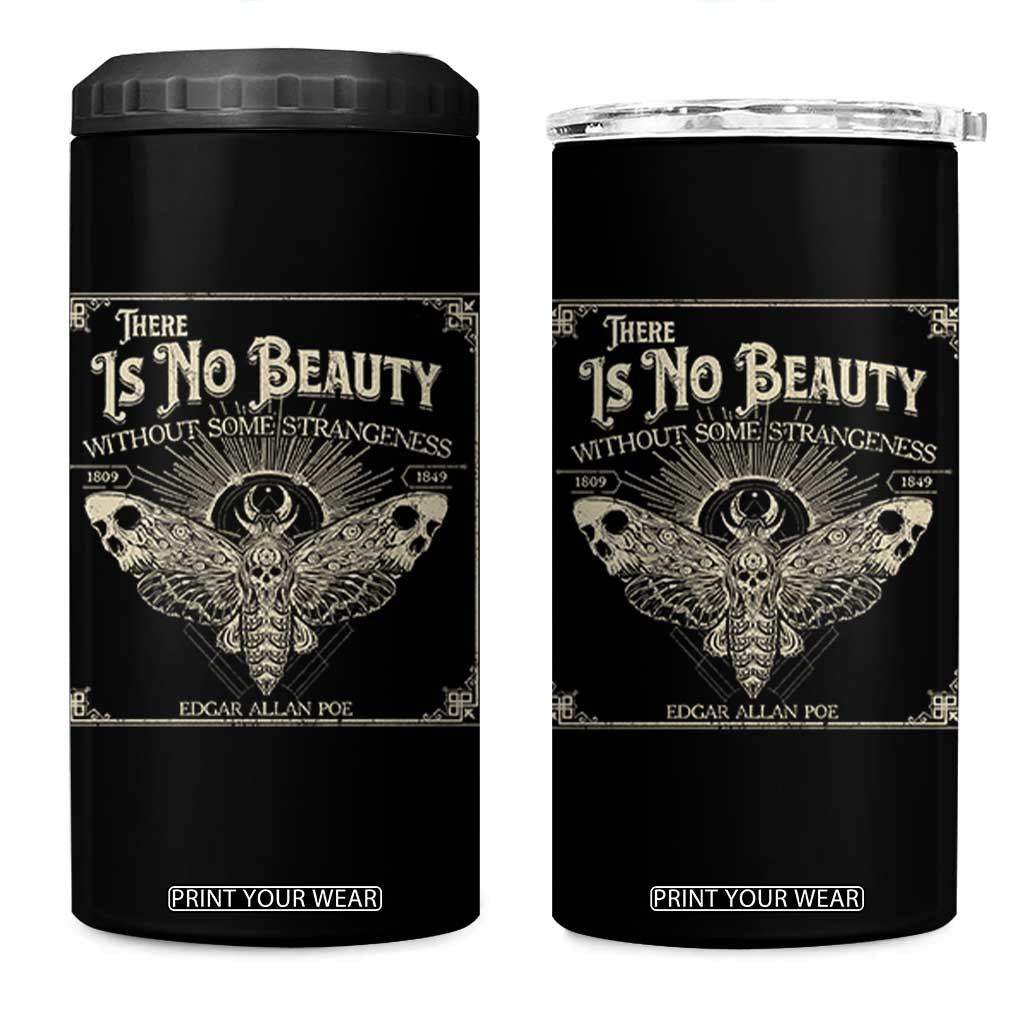 Funny Skull Moth 4 in 1 Can Cooler Tumbler There Is No Beauty Without Some Strangeness Edgar Poe TS11 One Size: 16 oz Black Print Your Wear