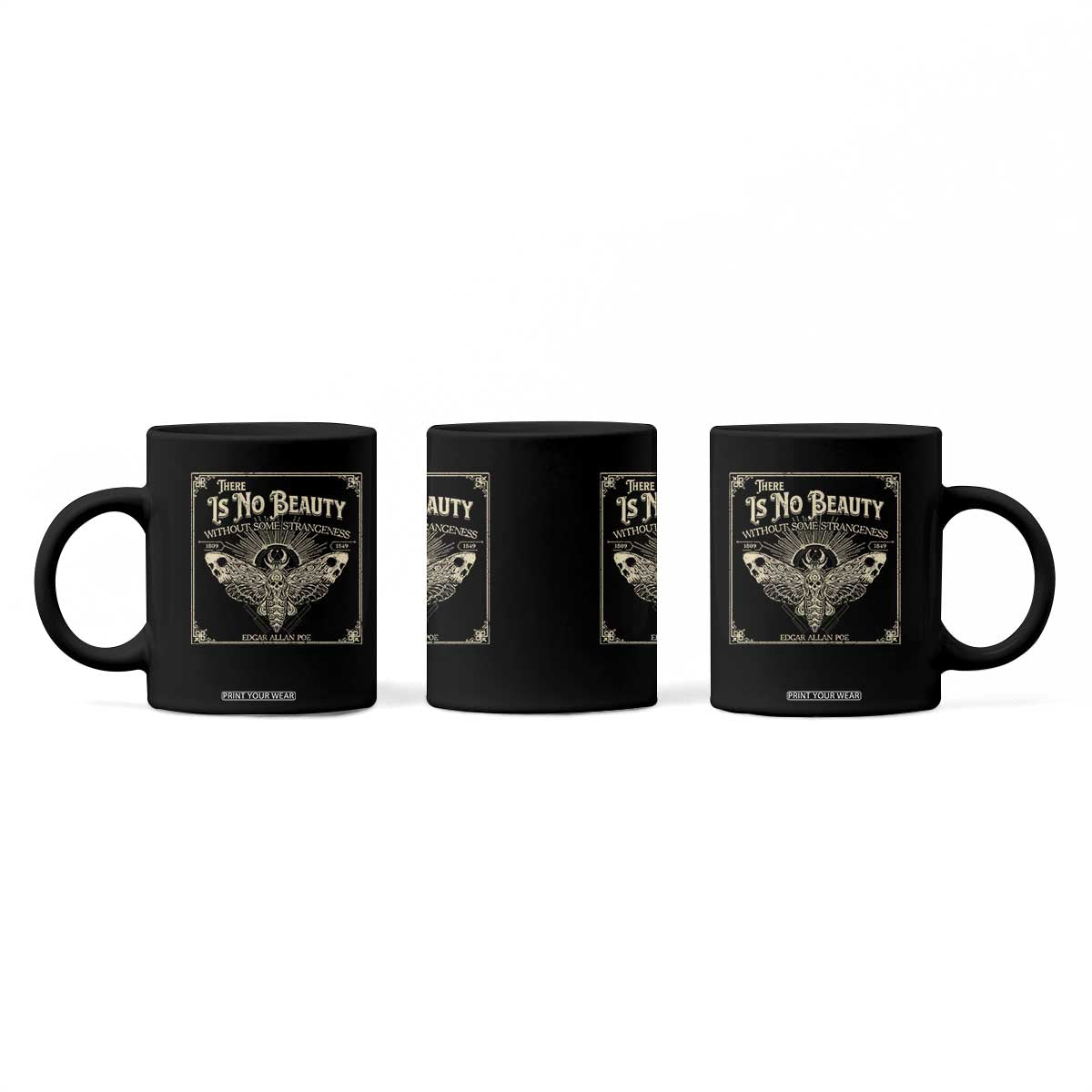 Funny Skull Moth Coffee Mug There Is No Beauty Without Some Strangeness Edgar Poe TS11 Print Your Wear