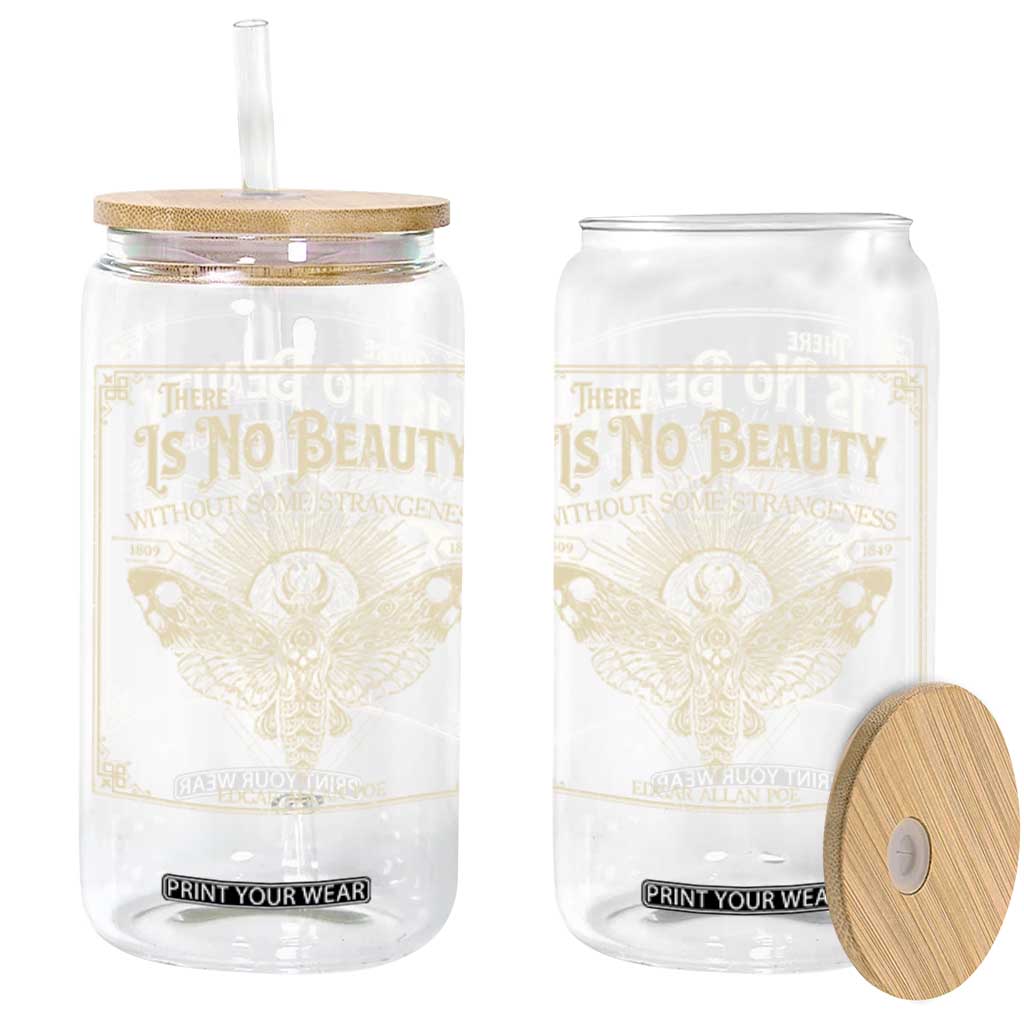 Funny Skull Moth Glass Can There Is No Beauty Without Some Strangeness Edgar Poe TS11 Black Print Your Wear