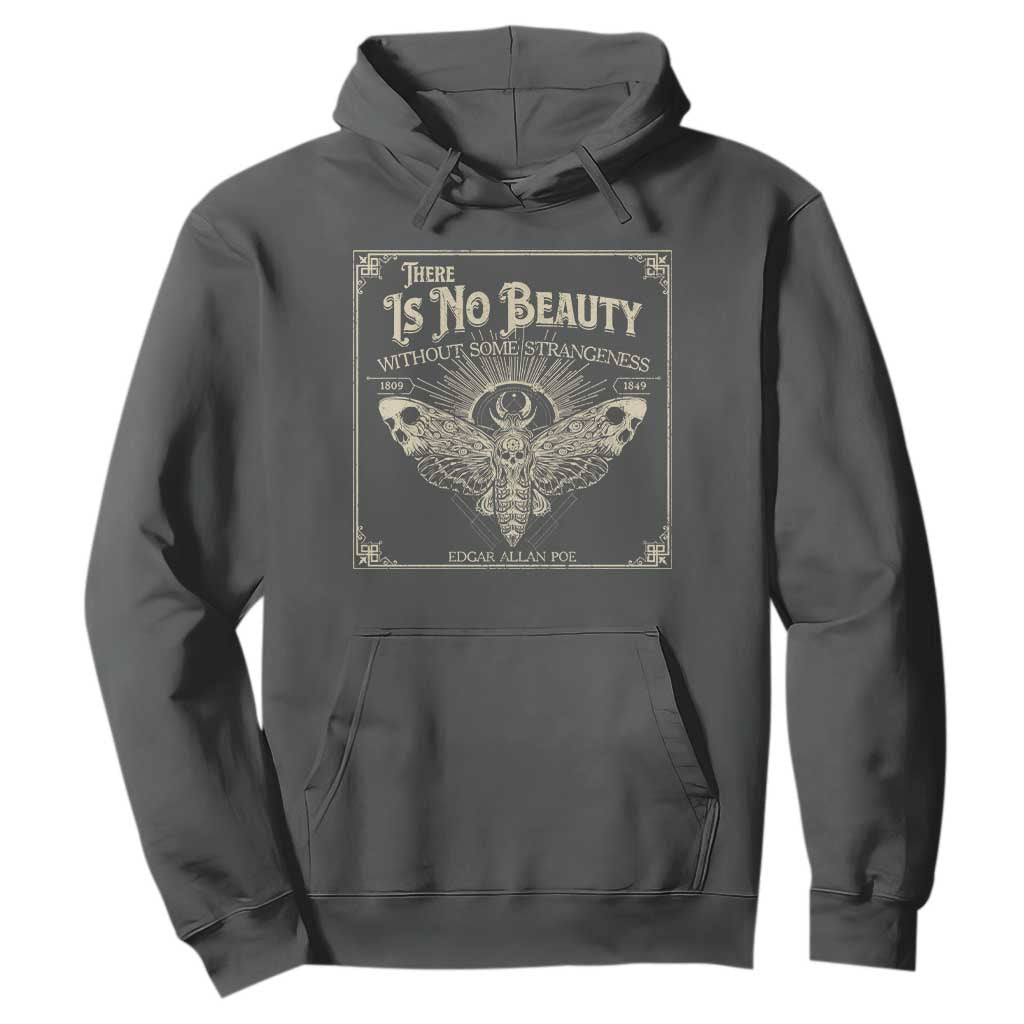 Funny Skull Moth Hoodie There Is No Beauty Without Some Strangeness Edgar Poe TS11 Dark Heather Print Your Wear
