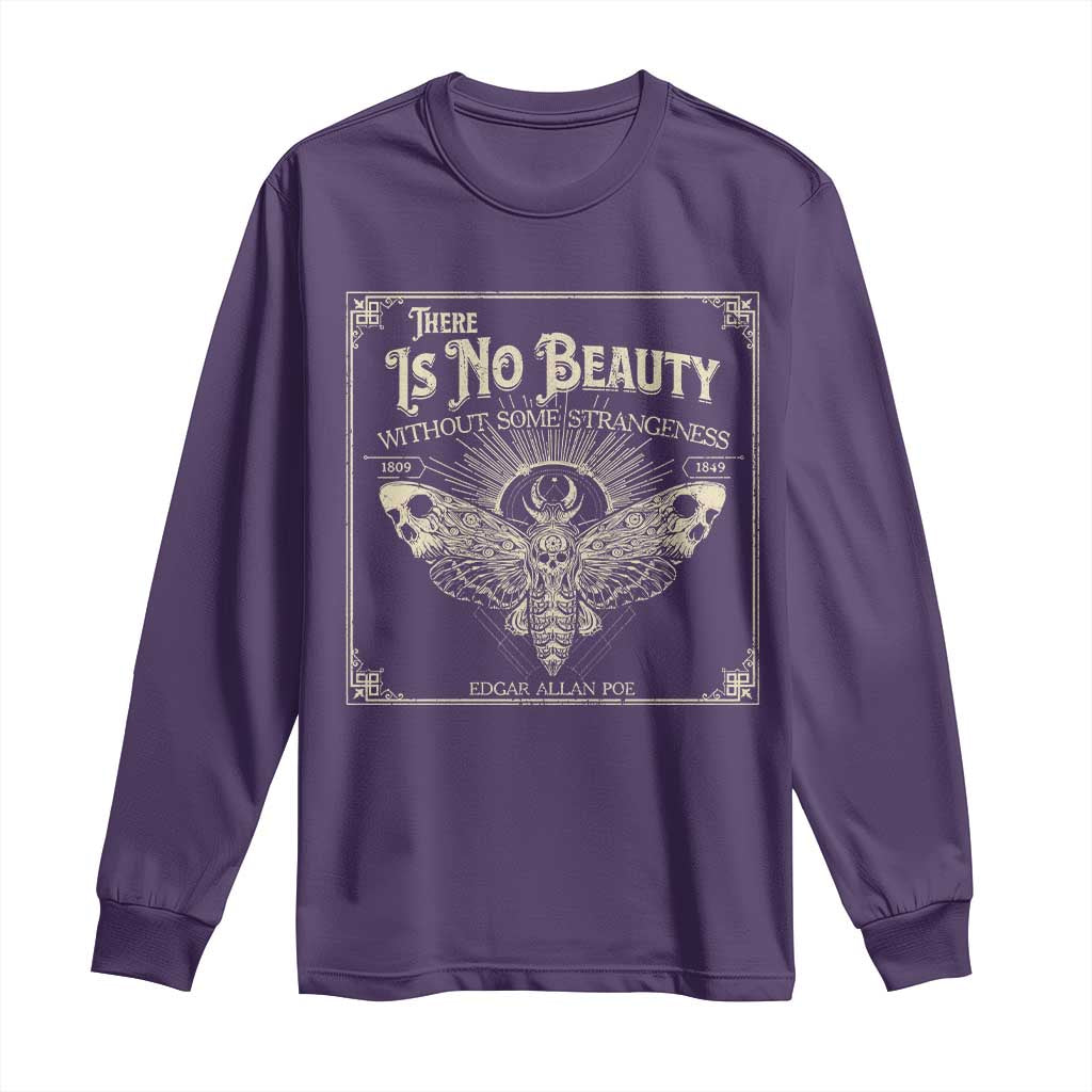 Funny Skull Moth Long Sleeve Shirt There Is No Beauty Without Some Strangeness Edgar Poe TS11 Purple Print Your Wear