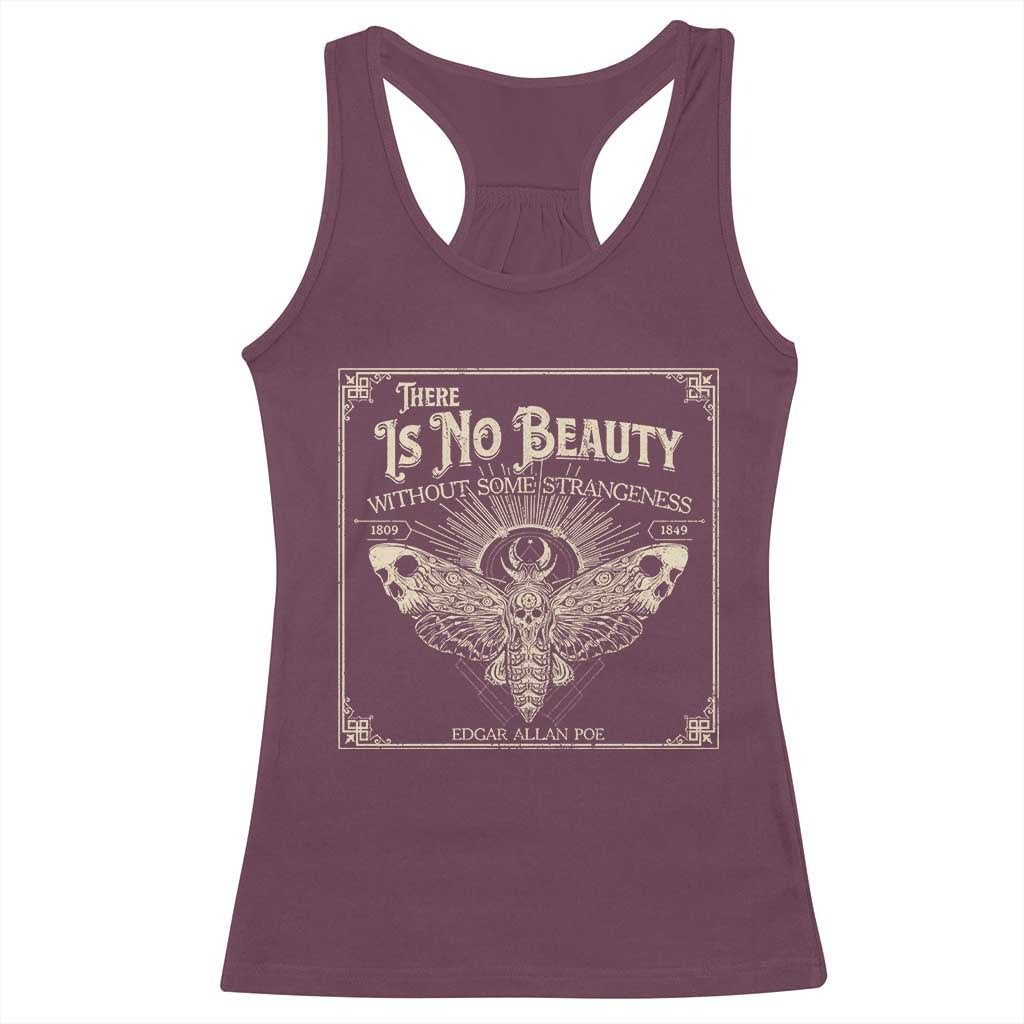 Funny Skull Moth Racerback Tank Top There Is No Beauty Without Some Strangeness Edgar Poe TS11 Maroon Print Your Wear
