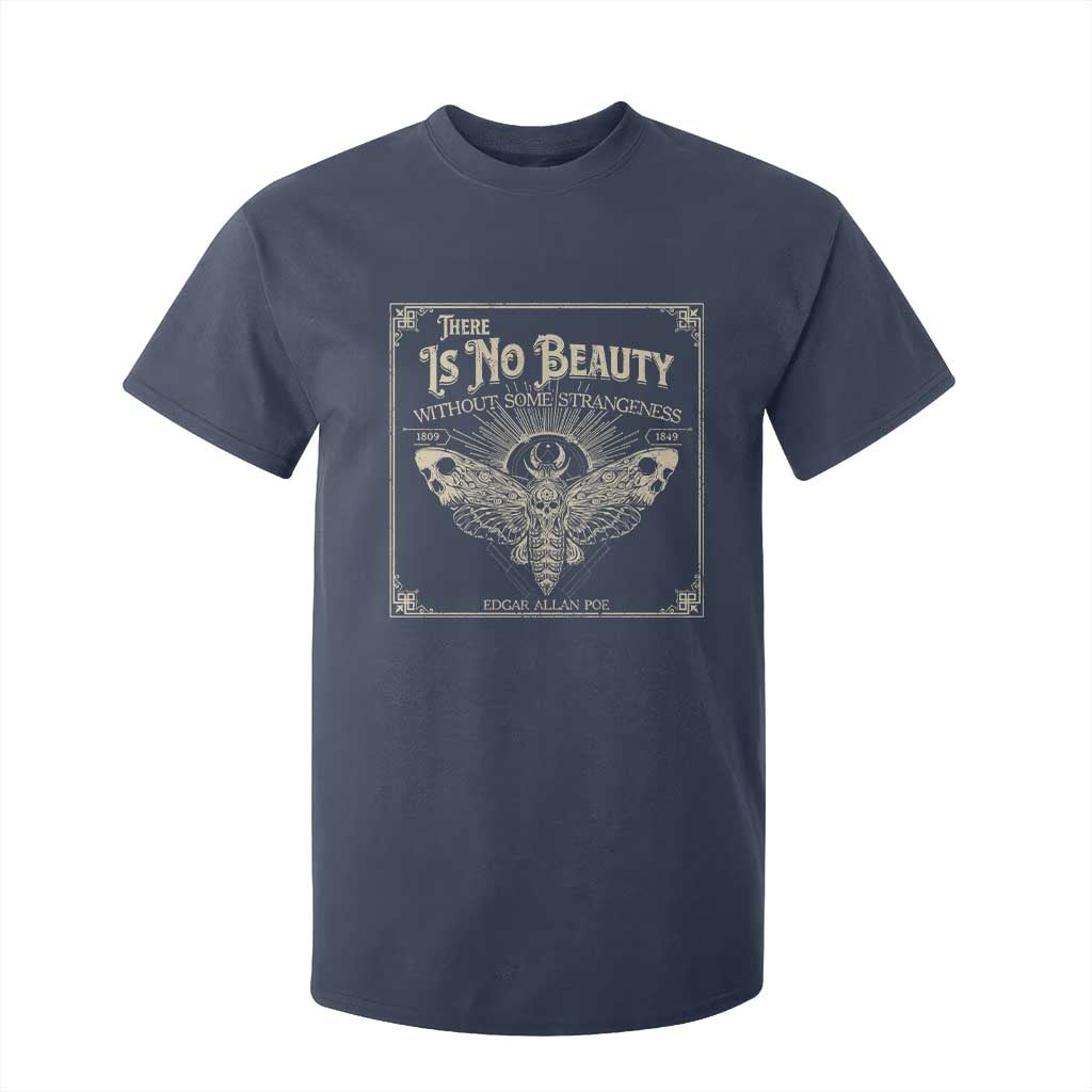 Funny Skull Moth T Shirt For Kid There Is No Beauty Without Some Strangeness Edgar Poe TS11 Navy Print Your Wear