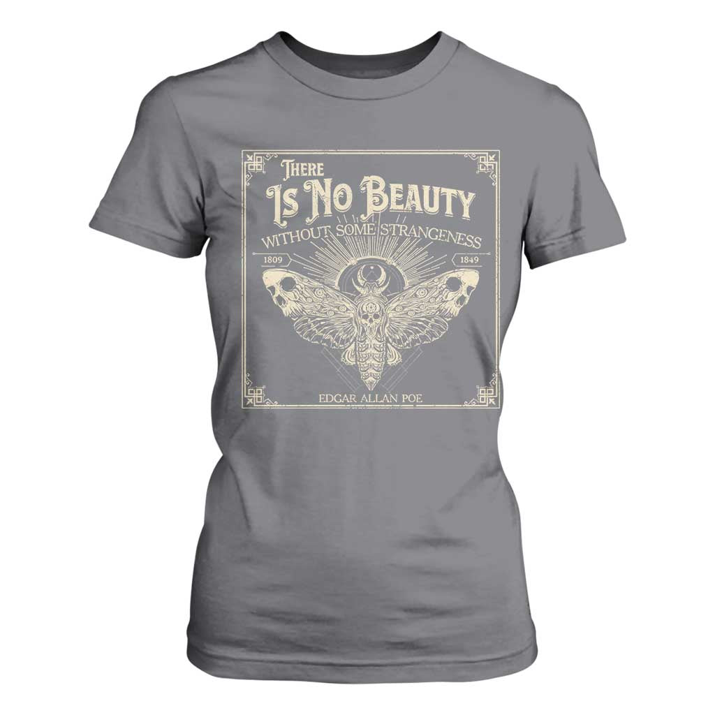 Funny Skull Moth T Shirt For Women There Is No Beauty Without Some Strangeness Edgar Poe TS11 Charcoal Print Your Wear