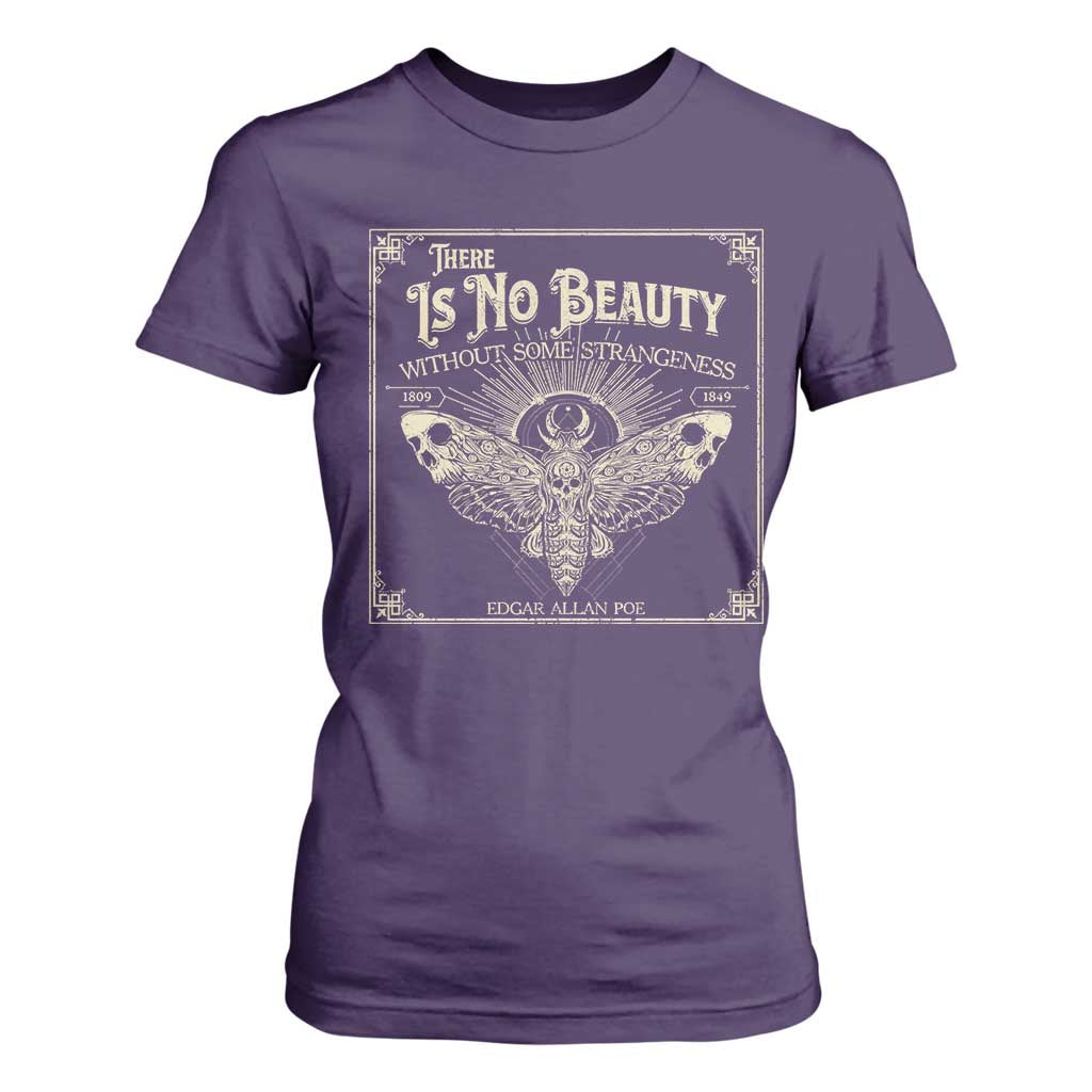 Funny Skull Moth T Shirt For Women There Is No Beauty Without Some Strangeness Edgar Poe TS11 Purple Print Your Wear