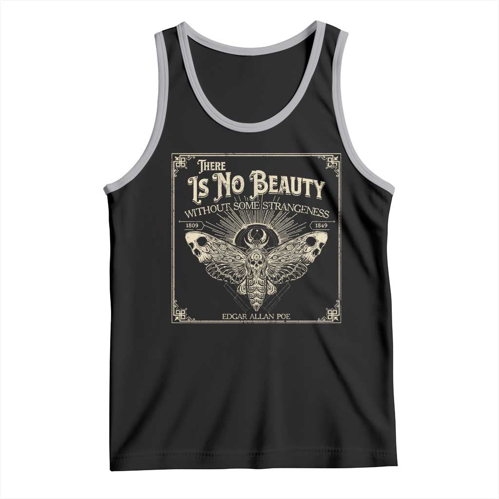 Funny Skull Moth Tank Top There Is No Beauty Without Some Strangeness Edgar Poe TS11 Black Athletic Heather Print Your Wear