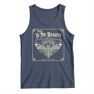 Funny Skull Moth Tank Top There Is No Beauty Without Some Strangeness Edgar Poe TS11 Navy Print Your Wear