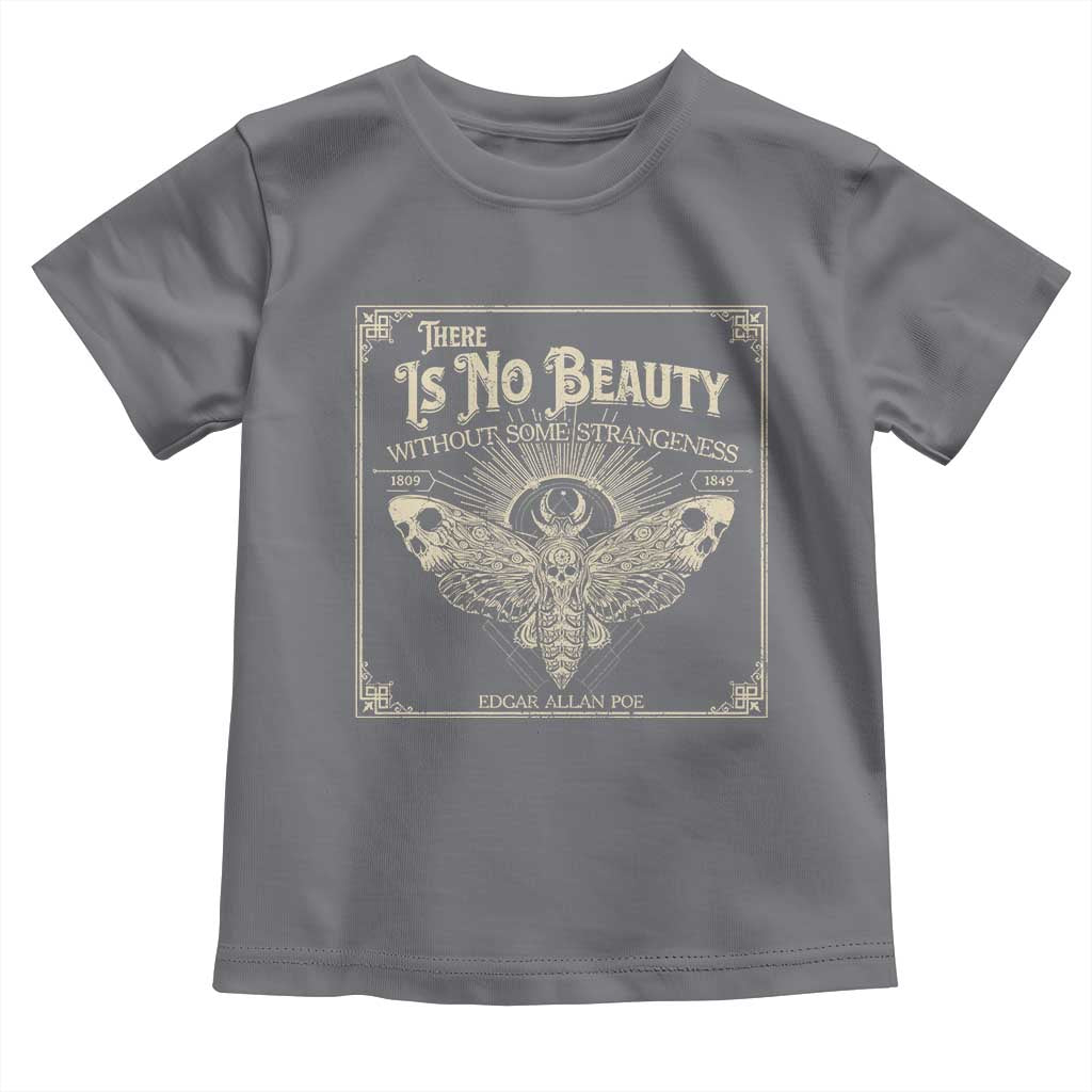 Funny Skull Moth Toddler T Shirt There Is No Beauty Without Some Strangeness Edgar Poe TS11 Charcoal Print Your Wear