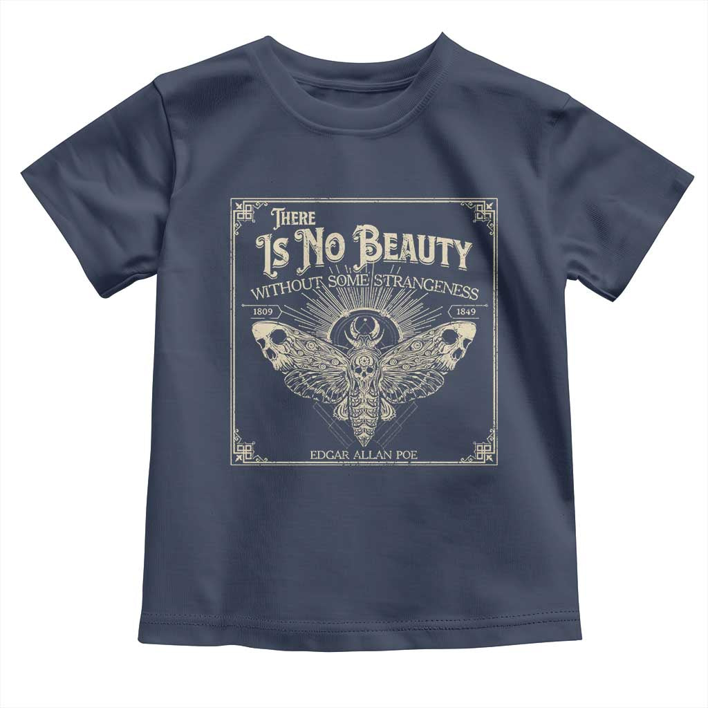 Funny Skull Moth Toddler T Shirt There Is No Beauty Without Some Strangeness Edgar Poe TS11 Navy Print Your Wear