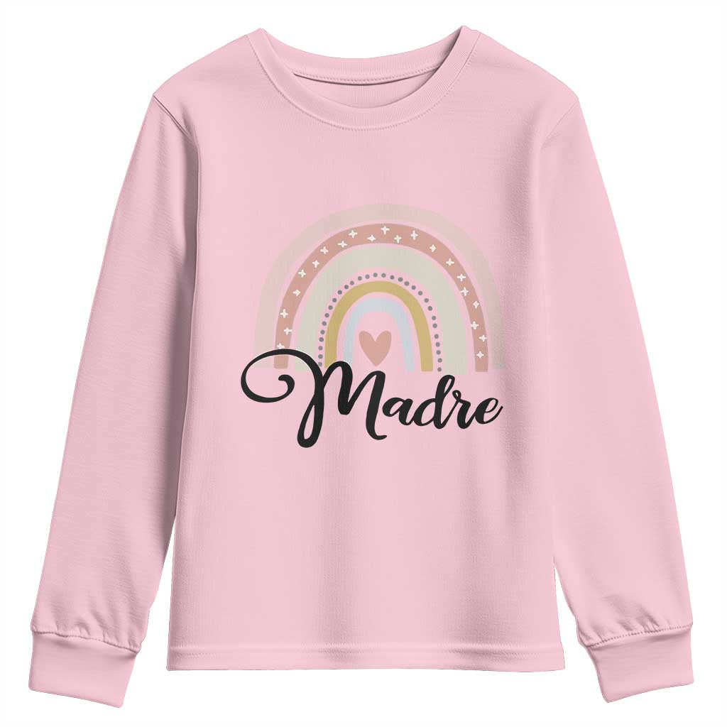 Funny Spanish Latina Mom Madre Youth Sweatshirt Cute Rainbow TS11 Light Pink Print Your Wear