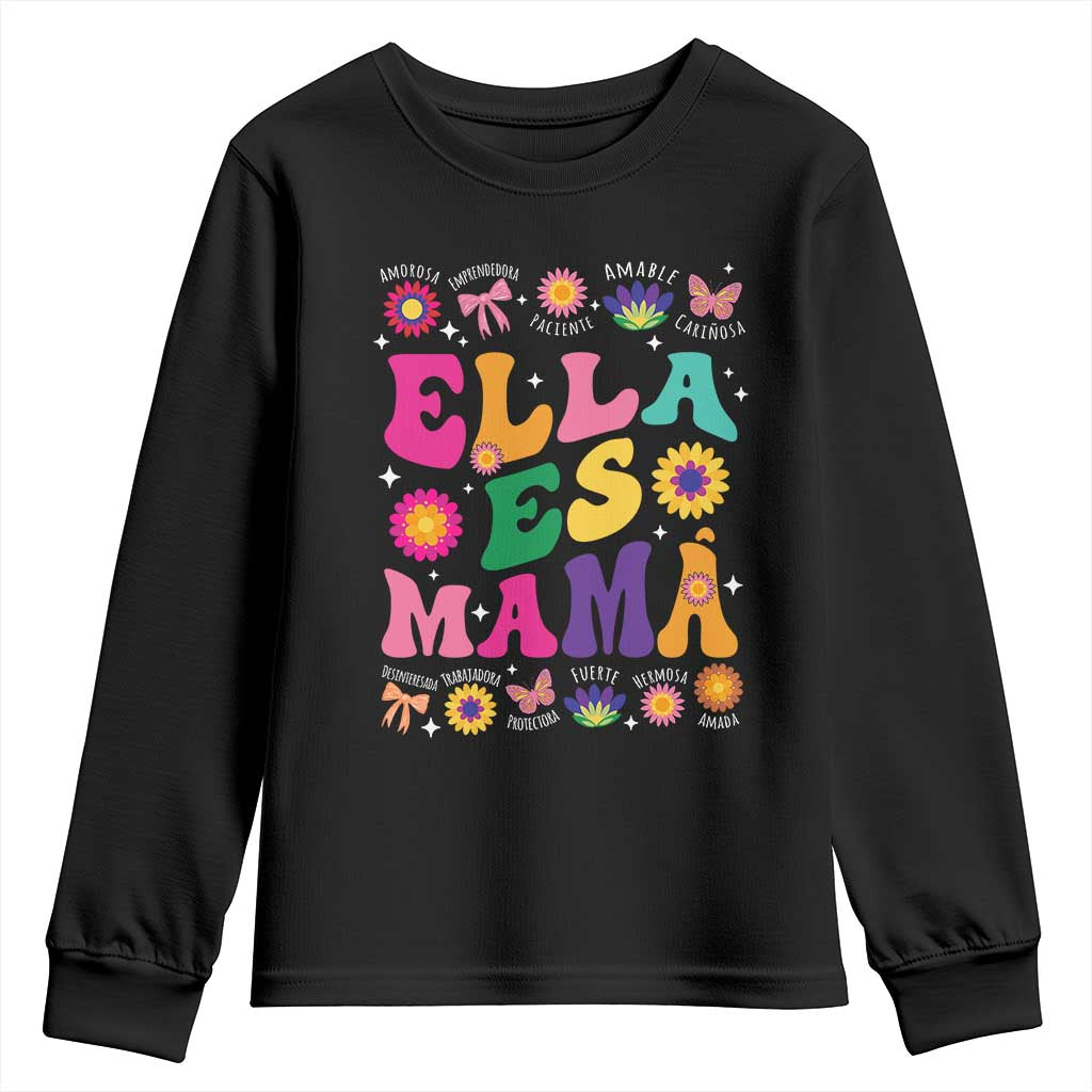 Funny Spanish Mom Youth Sweatshirt Ella Es Mama Latina Mother's Day TS11 Black Print Your Wear