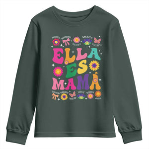 Funny Spanish Mom Youth Sweatshirt Ella Es Mama Latina Mother's Day TS11 Dark Forest Green Print Your Wear