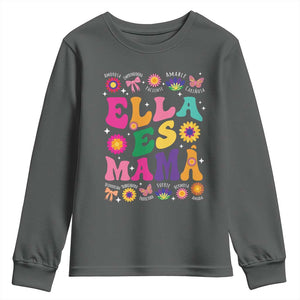 Funny Spanish Mom Youth Sweatshirt Ella Es Mama Latina Mother's Day TS11 Dark Heather Print Your Wear