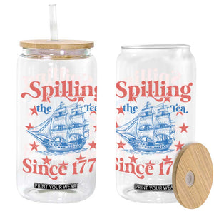 Funny Spilling The Tea Since 1776 Glass Can Us History Teacher 4th Of July TS11 White Print Your Wear