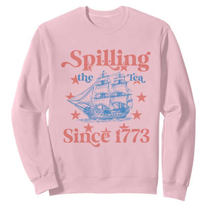 Funny Spilling The Tea Since 1776 Sweatshirt Us History Teacher 4th Of July TS11 Light Pink Print Your Wear