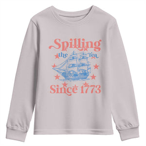 Funny Spilling The Tea Since 1776 Youth Sweatshirt Us History Teacher 4th Of July TS11 Ice Gray Print Your Wear