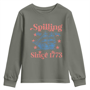 Funny Spilling The Tea Since 1776 Youth Sweatshirt Us History Teacher 4th Of July TS11 Military Green Print Your Wear