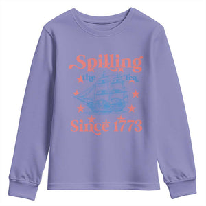 Funny Spilling The Tea Since 1776 Youth Sweatshirt Us History Teacher 4th Of July TS11 Violet Print Your Wear