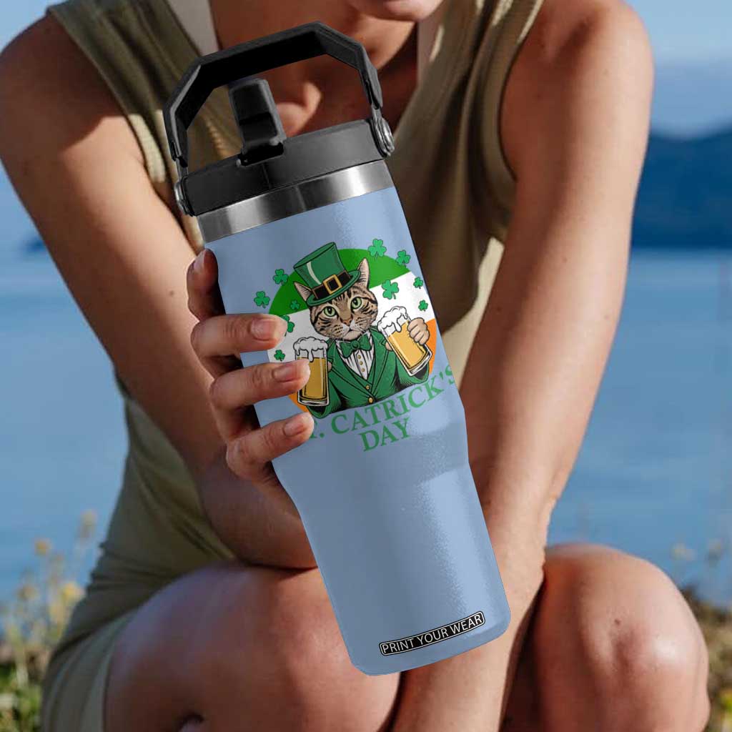 Funny St Catrick's Day Beer Flip Straw Tumbler St Patrick's Day Cat Beer Shamrock TS11 One Size: 30 oz Light Blue Print Your Wear