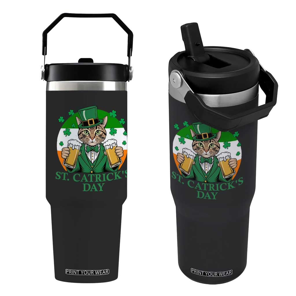 Funny St Catrick's Day Beer Flip Straw Tumbler St Patrick's Day Cat Beer Shamrock TS11 One Size: 30 oz Black Print Your Wear