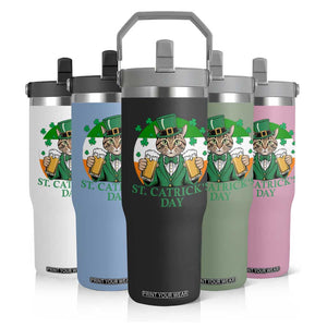 Funny St Catrick's Day Beer Flip Straw Tumbler St Patrick's Day Cat Beer Shamrock TS11 Print Your Wear