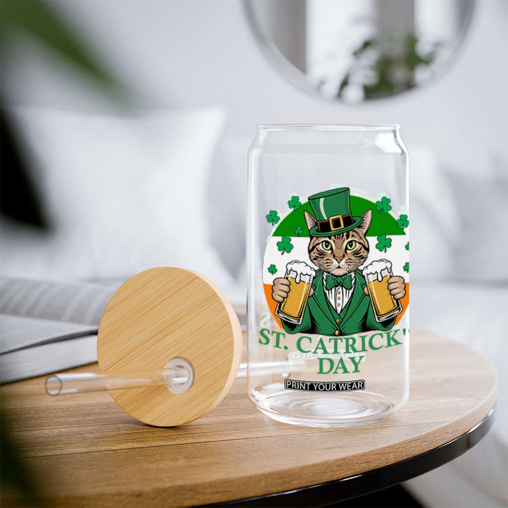 Funny St Catrick's Day Beer Glass Can St Patrick's Day Cat Beer Shamrock TS11 Print Your Wear