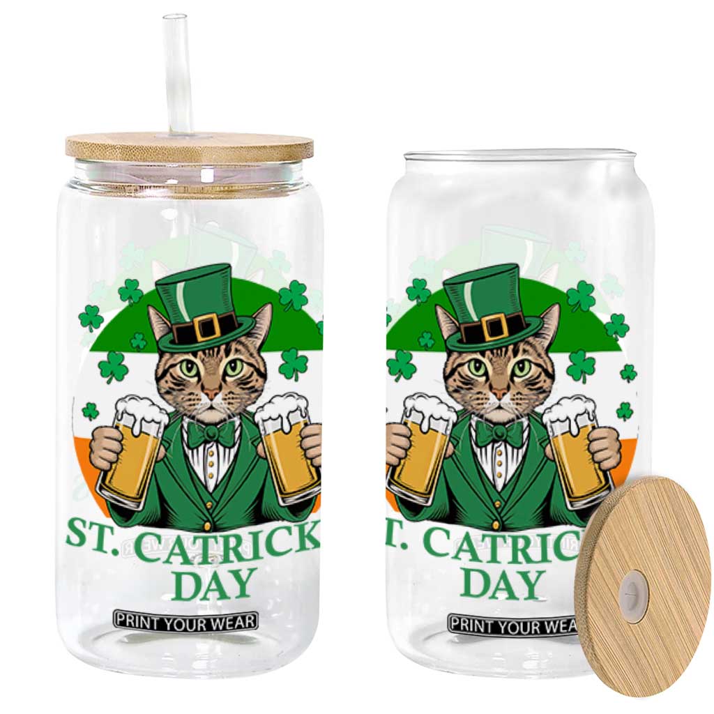 Funny St Catrick's Day Beer Glass Can St Patrick's Day Cat Beer Shamrock TS11 Black Print Your Wear