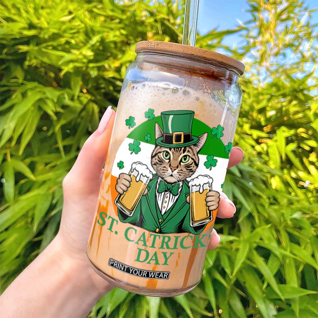 Funny St Catrick's Day Beer Glass Can St Patrick's Day Cat Beer Shamrock TS11 Print Your Wear