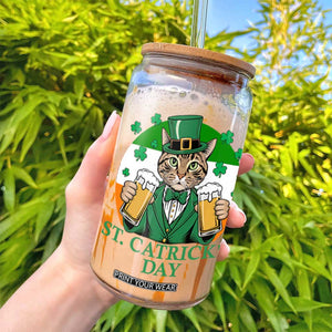 Funny St Catrick's Day Beer Glass Can St Patrick's Day Cat Beer Shamrock TS11 Print Your Wear