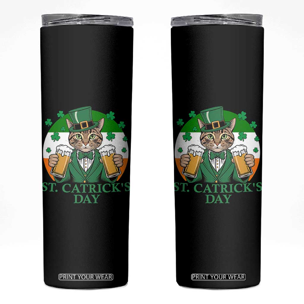 Funny St Catrick's Day Beer Skinny Tumbler St Patrick's Day Cat Beer Shamrock TS11 Black Print Your Wear