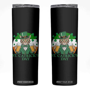 Funny St Catrick's Day Beer Skinny Tumbler St Patrick's Day Cat Beer Shamrock TS11 Black Print Your Wear