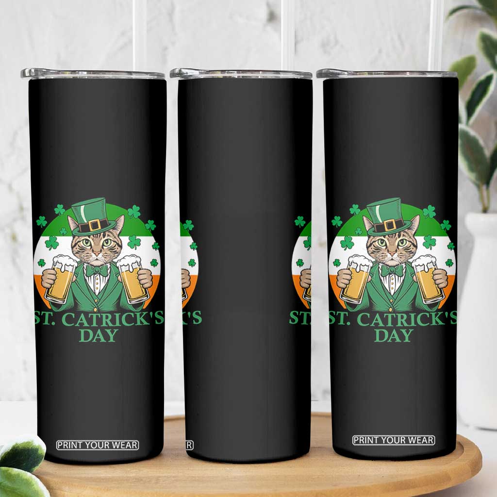 Funny St Catrick's Day Beer Skinny Tumbler St Patrick's Day Cat Beer Shamrock TS11 Print Your Wear