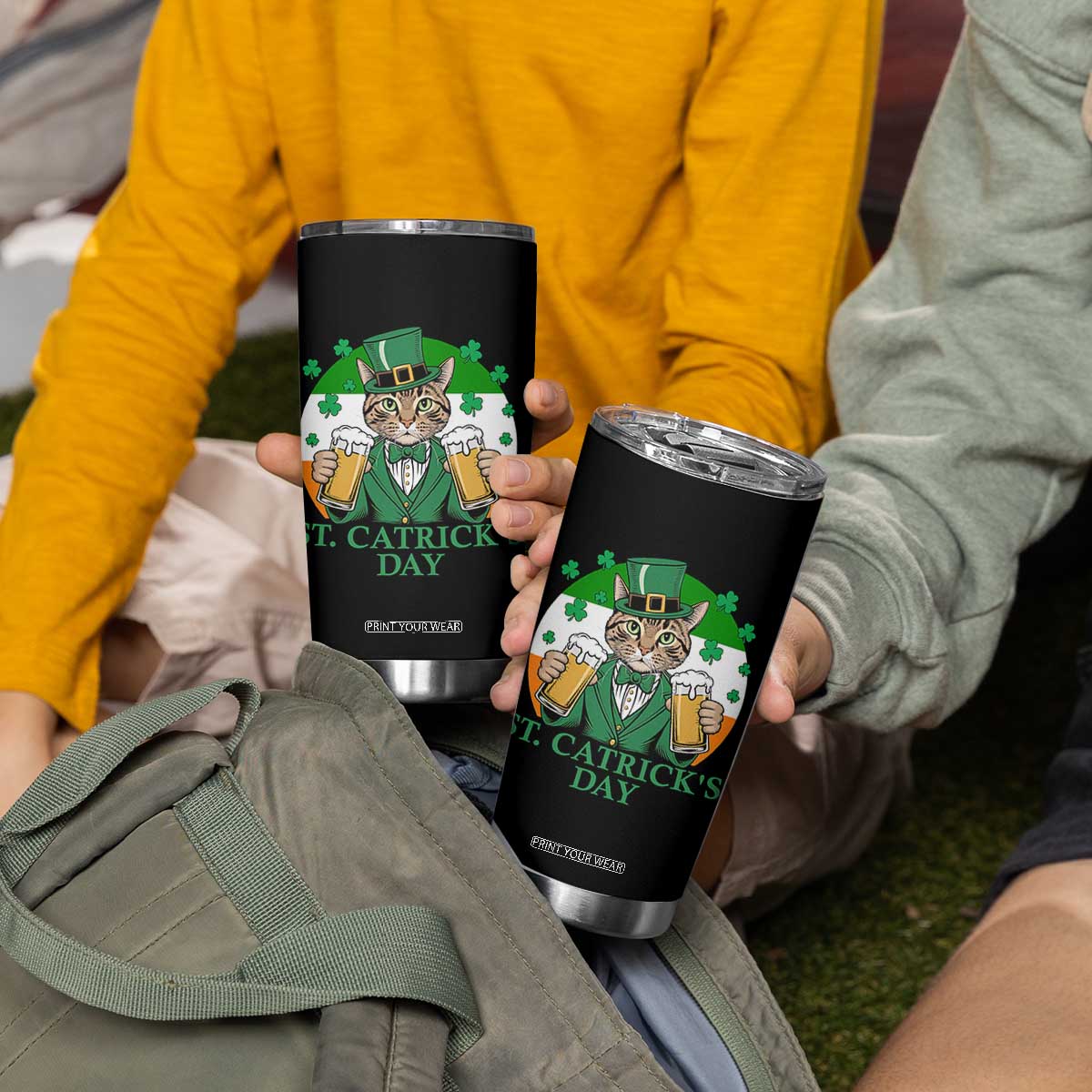 Funny St Catrick's Day Beer Tumbler Cup St Patrick's Day Cat Beer Shamrock TS11 Print Your Wear