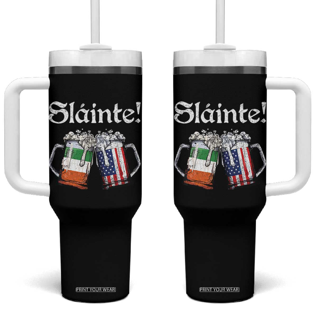 Funny St Patrick's Day Beer Drinking Slainte Tumbler With Handle Irish American Beer TS11 One Size: 40 oz Black Print Your Wear