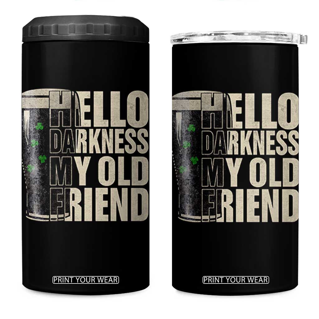 Funny St Patrick's Day Black Irish Beer 4 in 1 Can Cooler Tumbler Hello Darkness My Old Friend Shamrock TS11 One Size: 16 oz Black Print Your Wear