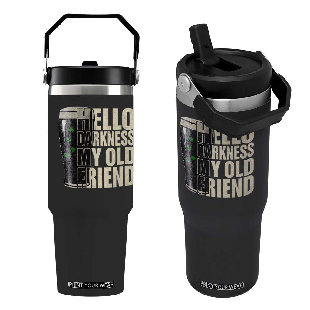 Funny St Patrick's Day Black Irish Beer Flip Straw Tumbler Hello Darkness My Old Friend Shamrock TS11 One Size: 30 oz Black Print Your Wear