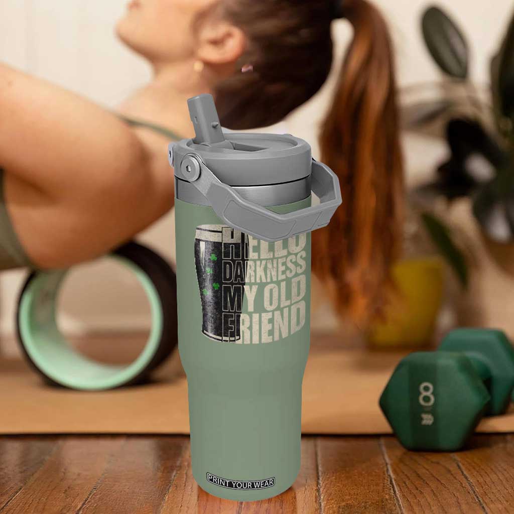 Funny St Patrick's Day Black Irish Beer Flip Straw Tumbler Hello Darkness My Old Friend Shamrock TS11 One Size: 30 oz Moss Green Print Your Wear
