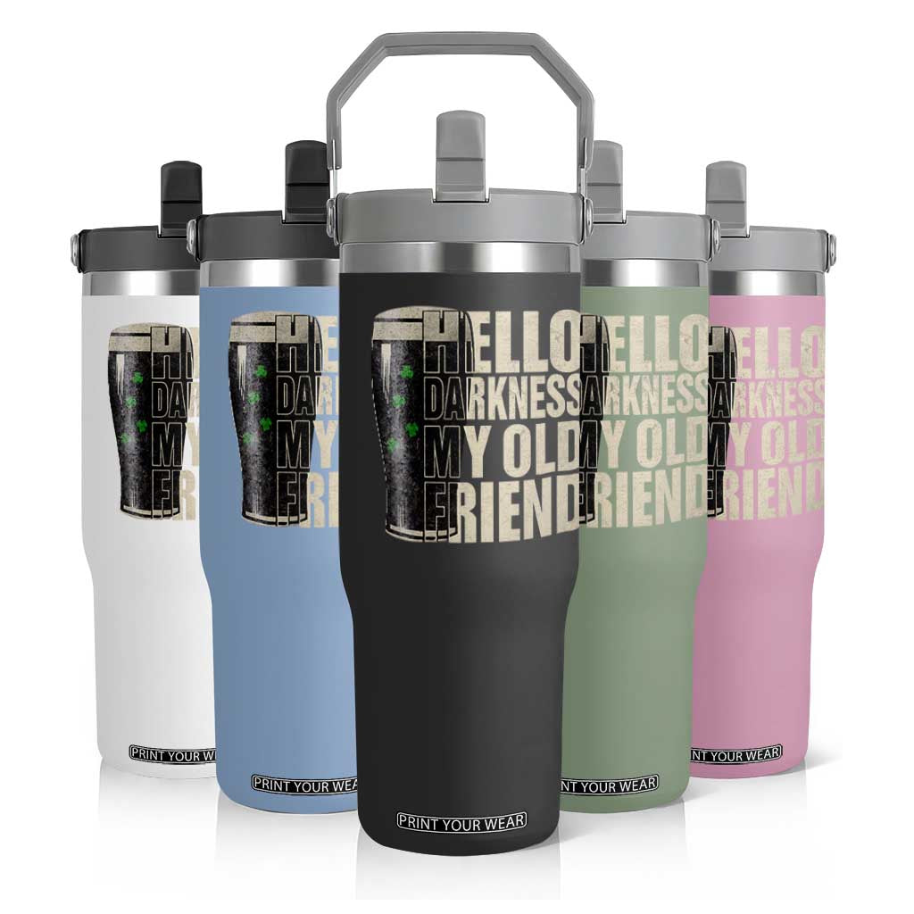 Funny St Patrick's Day Black Irish Beer Flip Straw Tumbler Hello Darkness My Old Friend Shamrock TS11 Print Your Wear