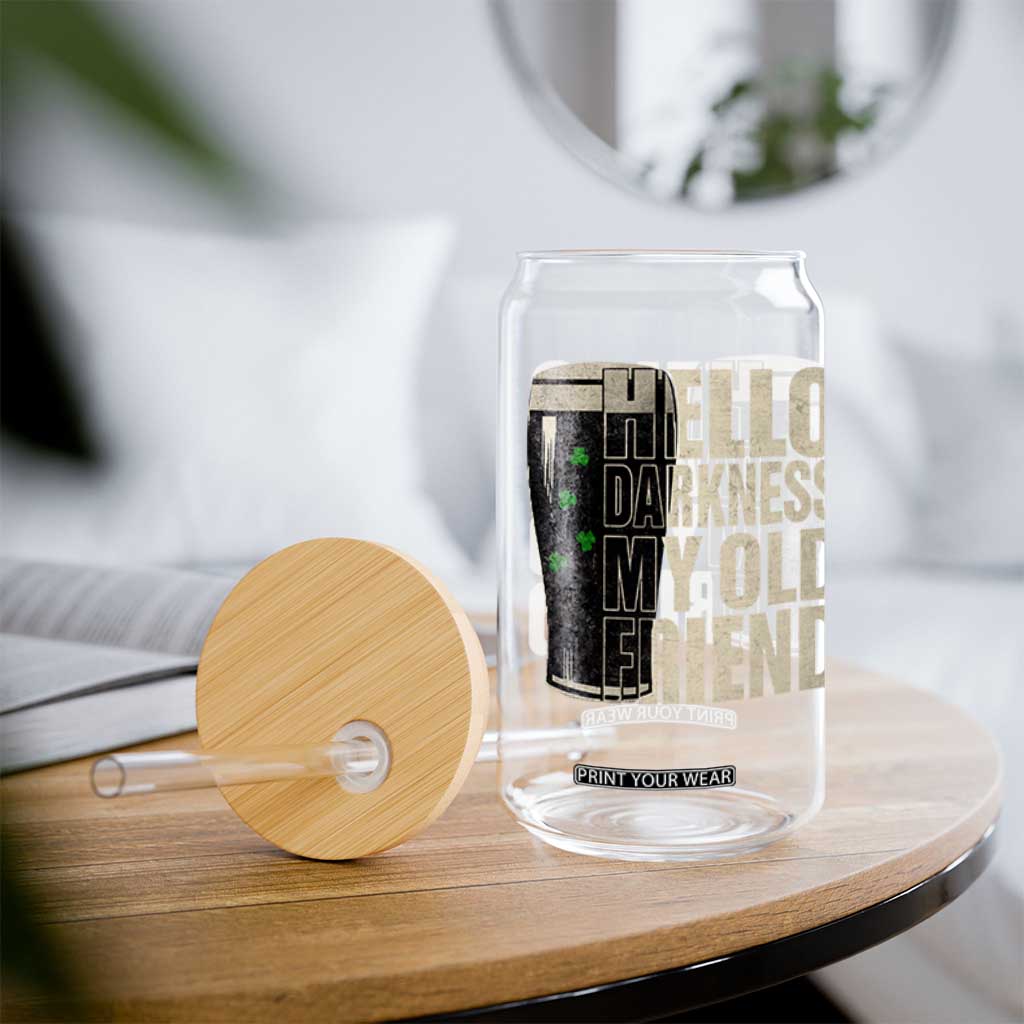 Funny St Patrick's Day Black Irish Beer Glass Can Hello Darkness My Old Friend Shamrock TS11 Print Your Wear