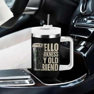 Funny St Patrick's Day Black Irish Beer Tumbler With Handle Hello Darkness My Old Friend Shamrock TS11 Print Your Wear