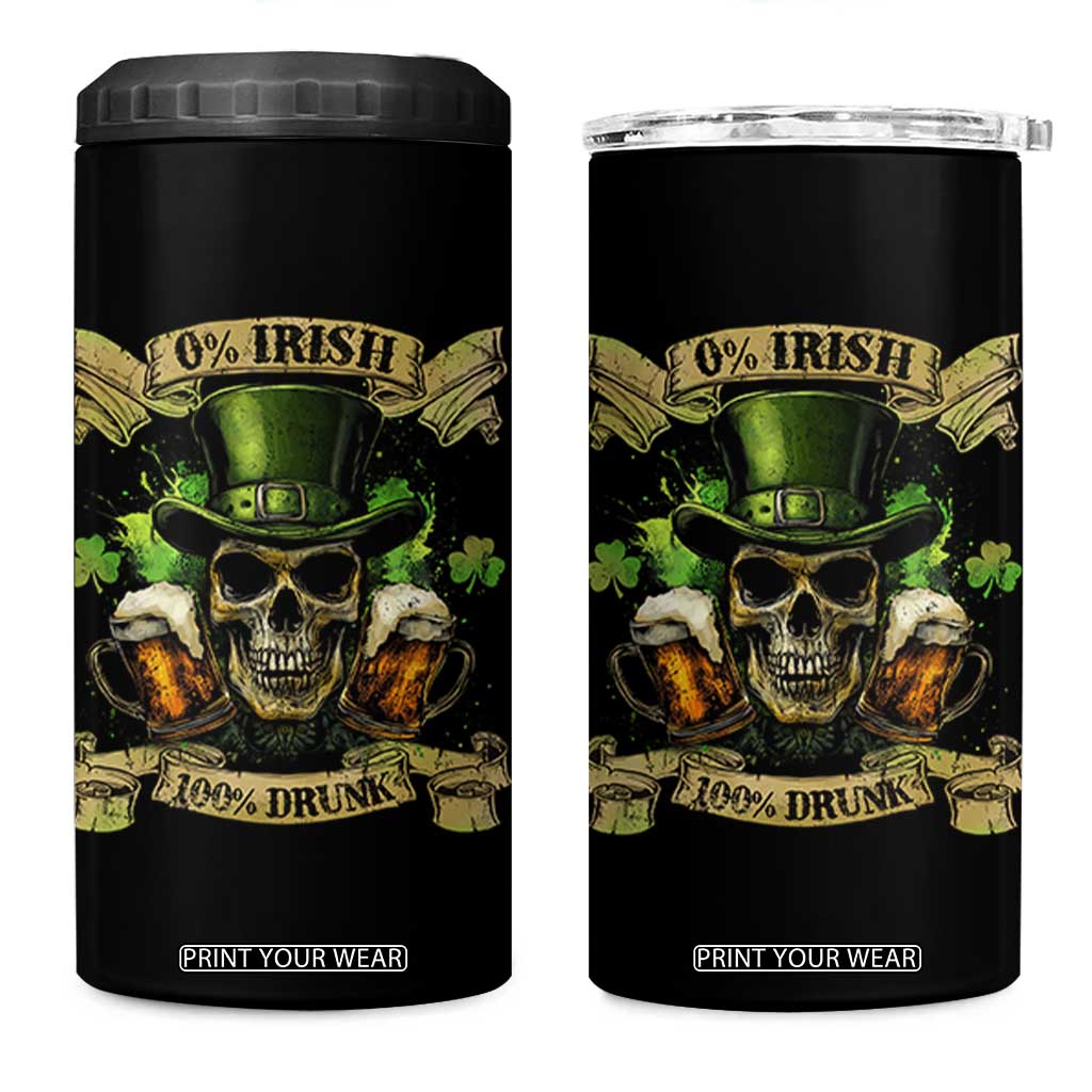 Funny St Patrick's Day Irish Beer Drinking 4 in 1 Can Cooler Tumbler 0% Irish 100% Drunk Skull TS11 One Size: 16 oz Black Print Your Wear