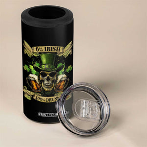 Funny St Patrick's Day Irish Beer Drinking 4 in 1 Can Cooler Tumbler 0% Irish 100% Drunk Skull TS11 Print Your Wear
