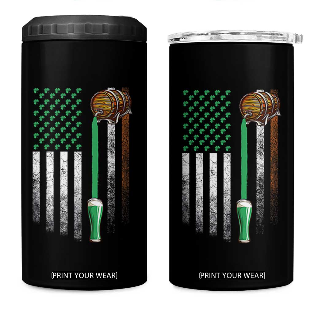 Funny St Patrick's Day Irish Beer Drinking 4 in 1 Can Cooler Tumbler Vintage Irish American Flag TS11 One Size: 16 oz Black Print Your Wear