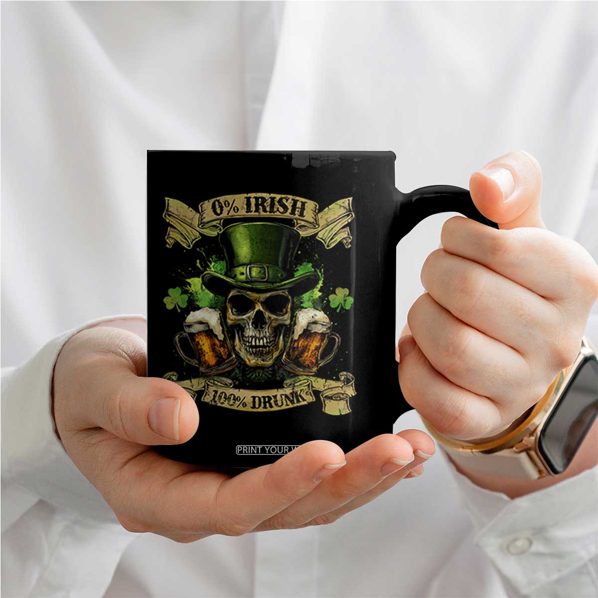 Funny St Patrick's Day Irish Beer Drinking Coffee Mug 0% Irish 100% Drunk Skull TS11 Print Your Wear
