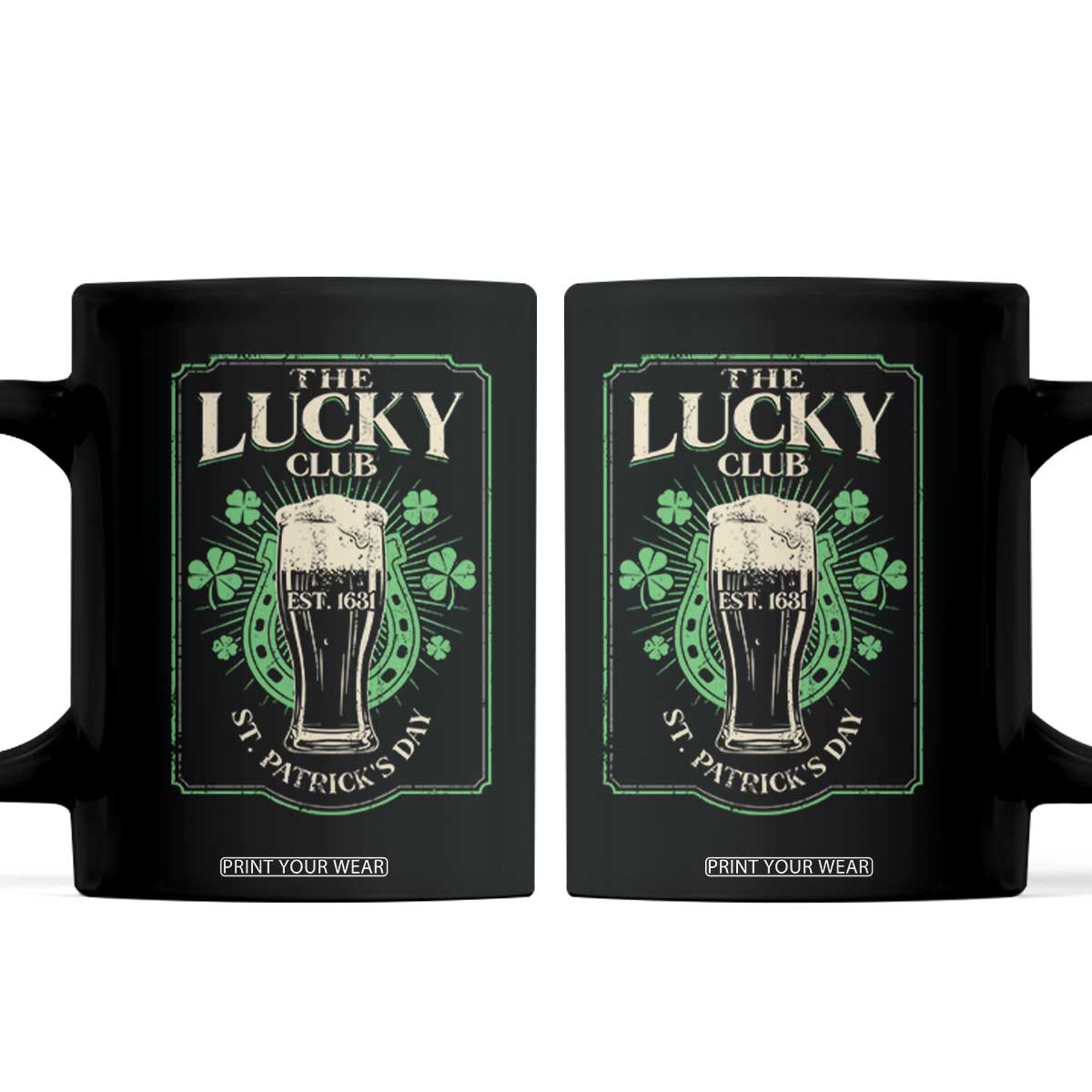 Funny St Patrick's Day Irish Beer Drinking Coffee Mug The Lucky Beer Club Horseshoe TS11 Black Print Your Wear
