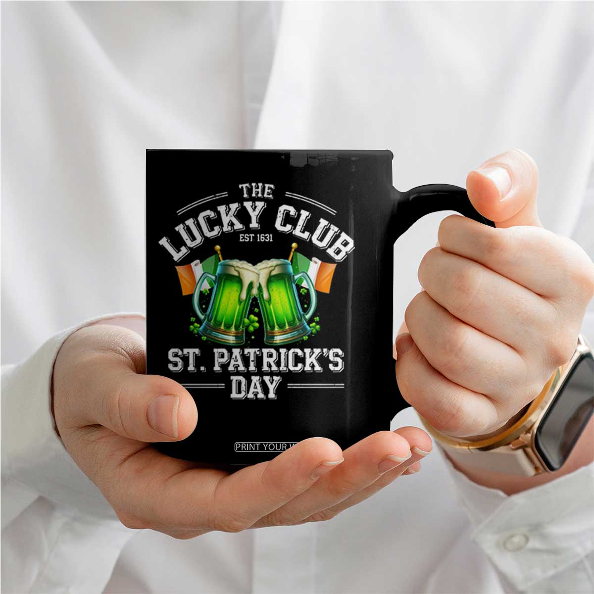 Funny St Patrick's Day Irish Beer Drinking Coffee Mug The Lucky Beer Club Ireland Flag TS11 Print Your Wear