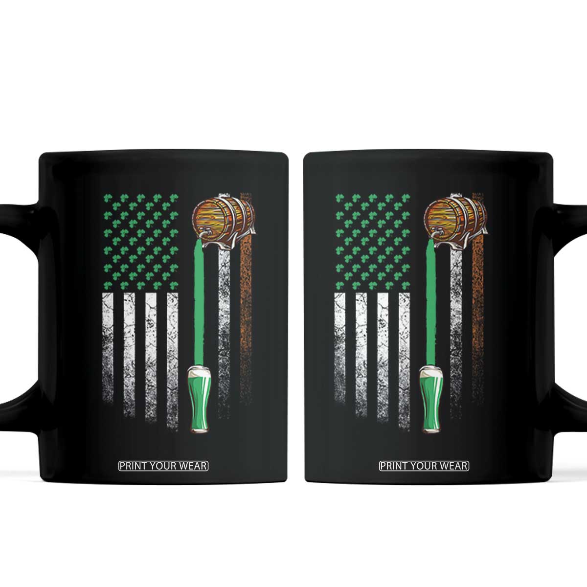 Funny St Patrick's Day Irish Beer Drinking Coffee Mug Vintage Irish American Flag TS11 Black Print Your Wear