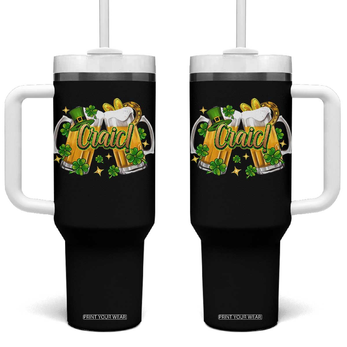 Funny St Patrick's Day Irish Beer Drinking Craic Tumbler With Handle TS11 One Size: 40 oz Black Print Your Wear