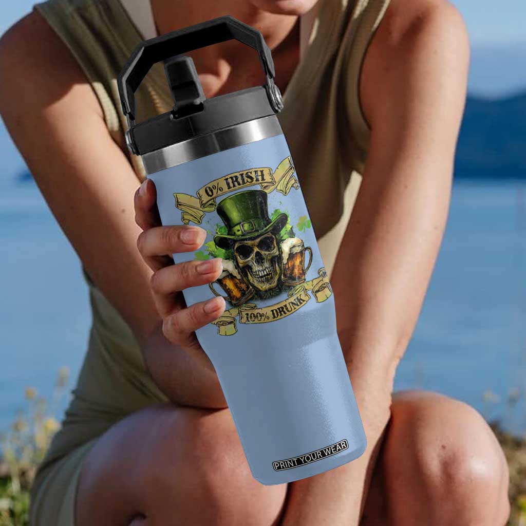 Funny St Patrick's Day Irish Beer Drinking Flip Straw Tumbler 0% Irish 100% Drunk Skull TS11 One Size: 30 oz Light Blue Print Your Wear