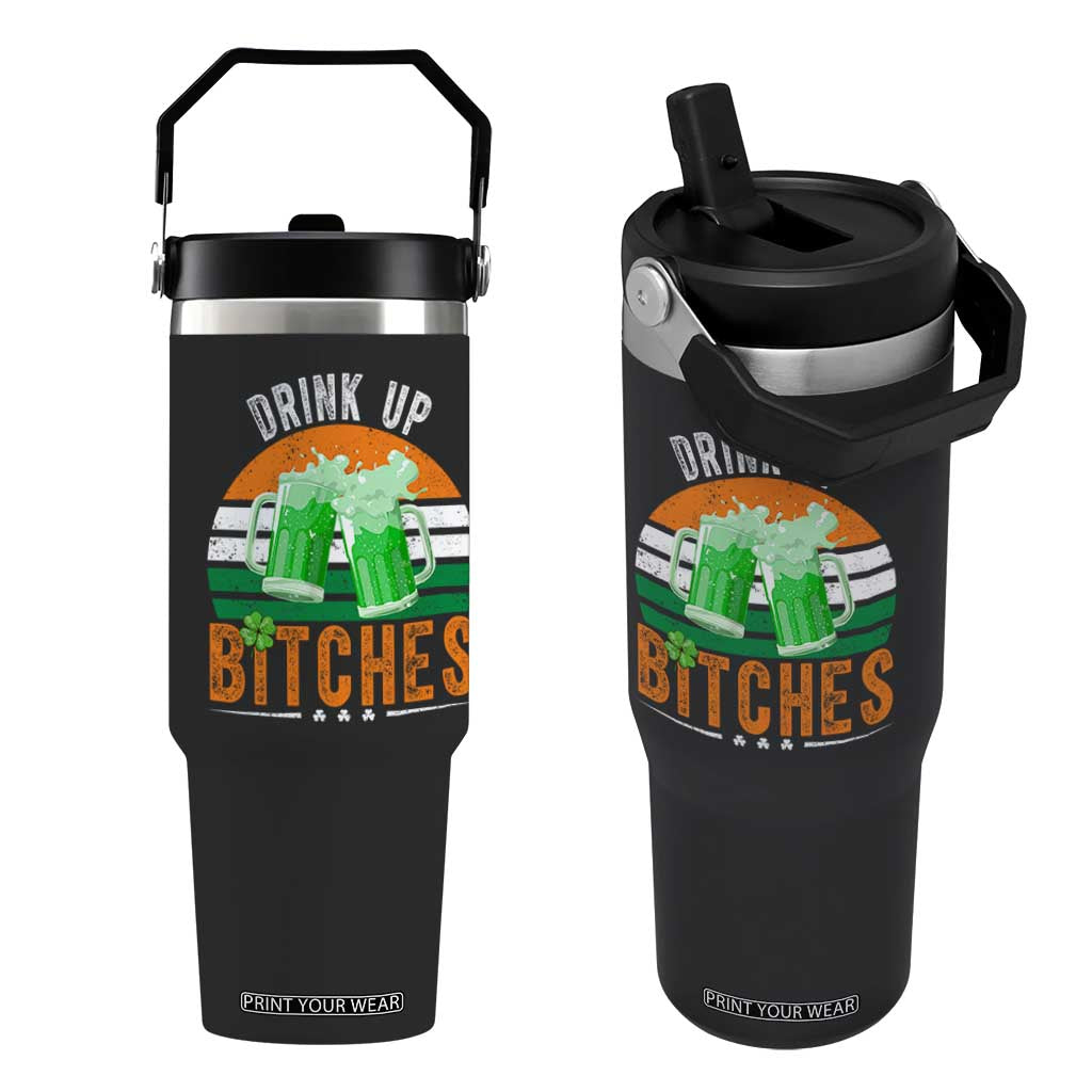 Funny St Patrick's Day Irish Beer Drinking Flip Straw Tumbler Drink Up Bitches Beer Mug TS11 One Size: 30 oz Black Print Your Wear